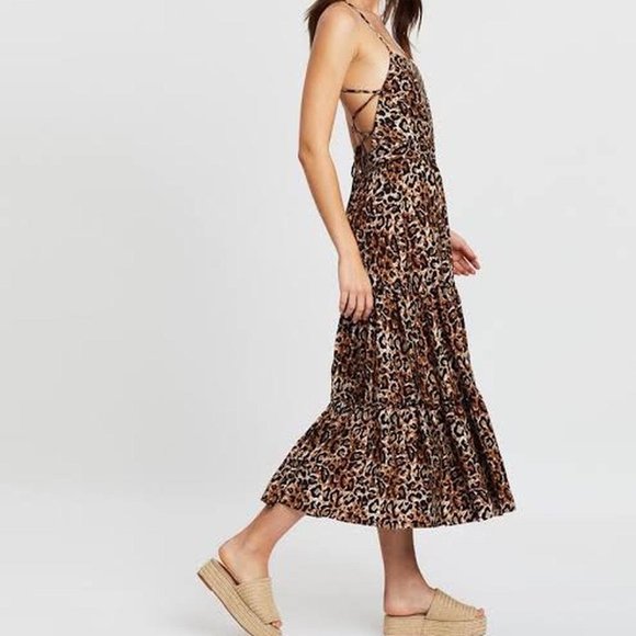 TIGERLILY Divya Leopard Print Crossover Back Tiered Midi Maxi Dress NWOT RRP$269 - Picture 4 of 16